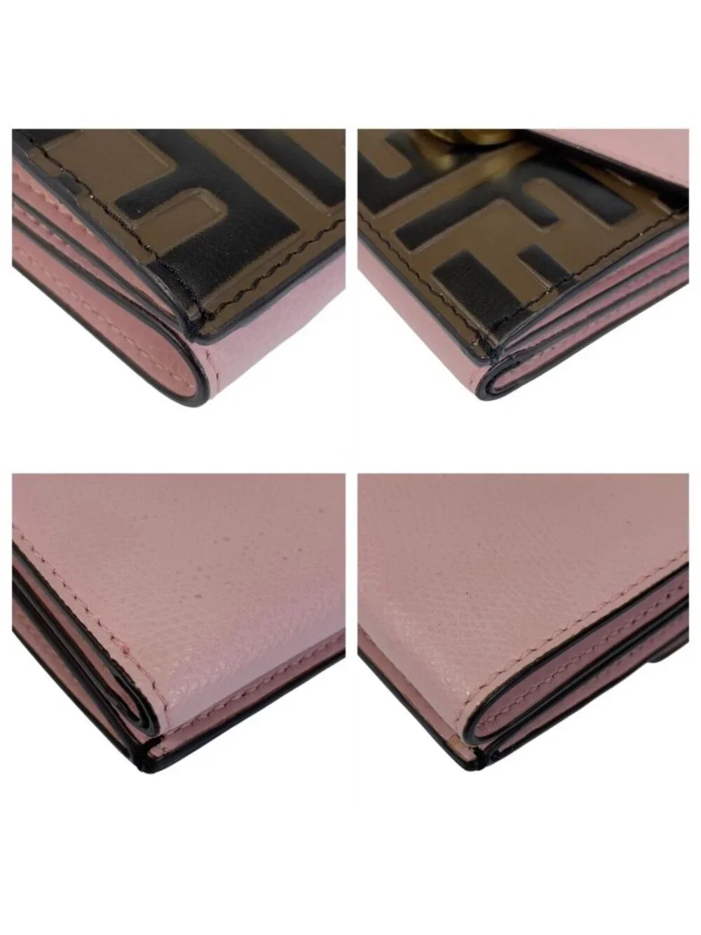 Fendi Zucca Is Pink Brown Gold Leather Folded Wallet Compact